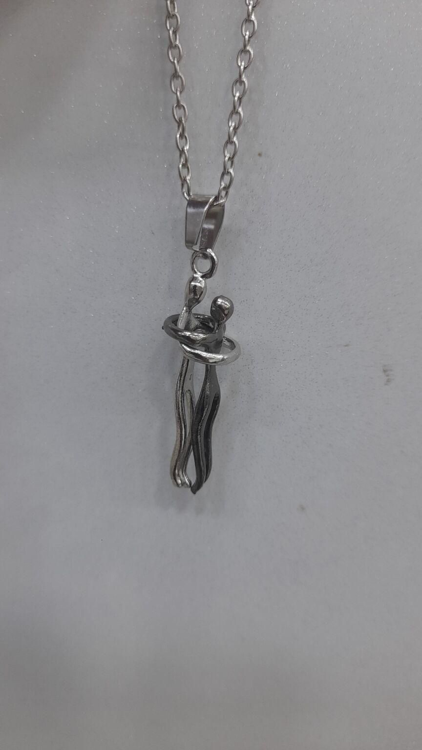 Munafa Silver and Black Hug Couple Chain Pendant