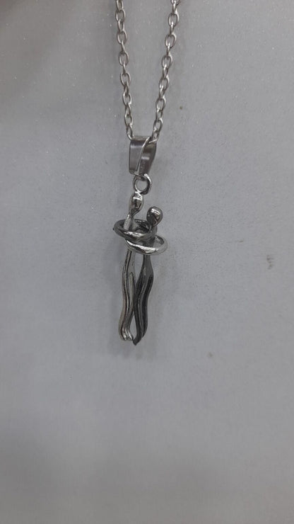 Munafa Silver and Black Hug Couple Chain Pendant