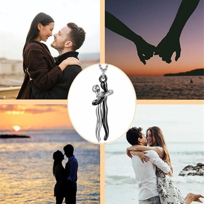 Munafa Silver and Black Hug Couple Chain Pendant