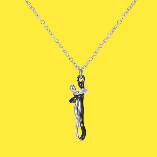 Munafa Silver and Black Hug Couple Chain Pendant
