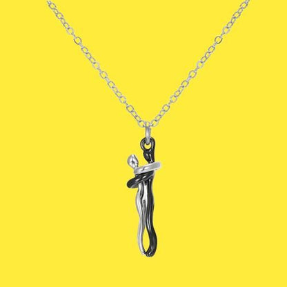 Munafa Silver and Black Hug Couple Chain Pendant