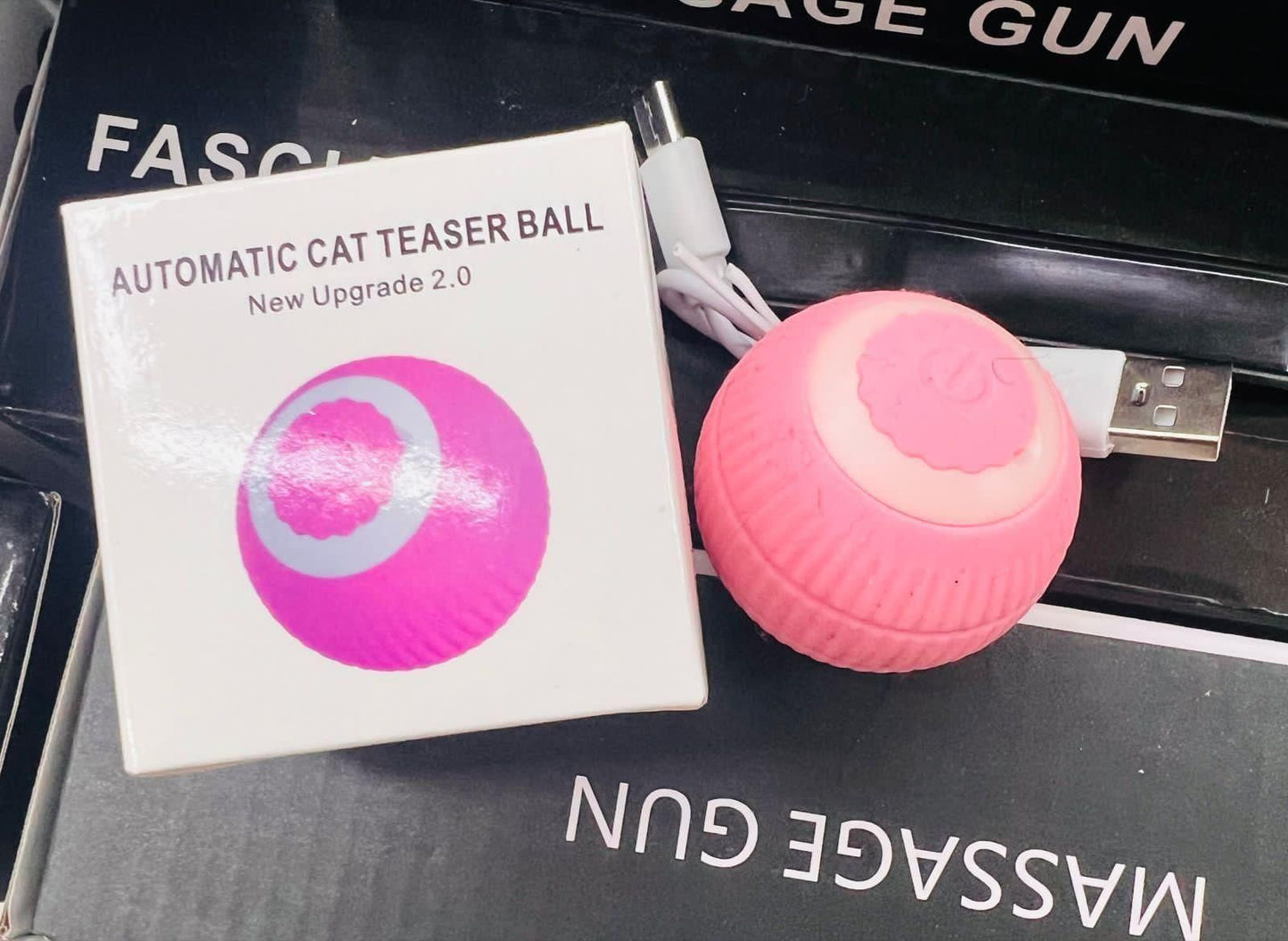 Munafa Rotating Cat Toy Ball, Rechargeable Rotating Ball with LED