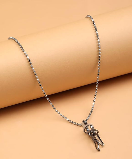 Munafa Silver and Black Hug Couple Chain Pendant