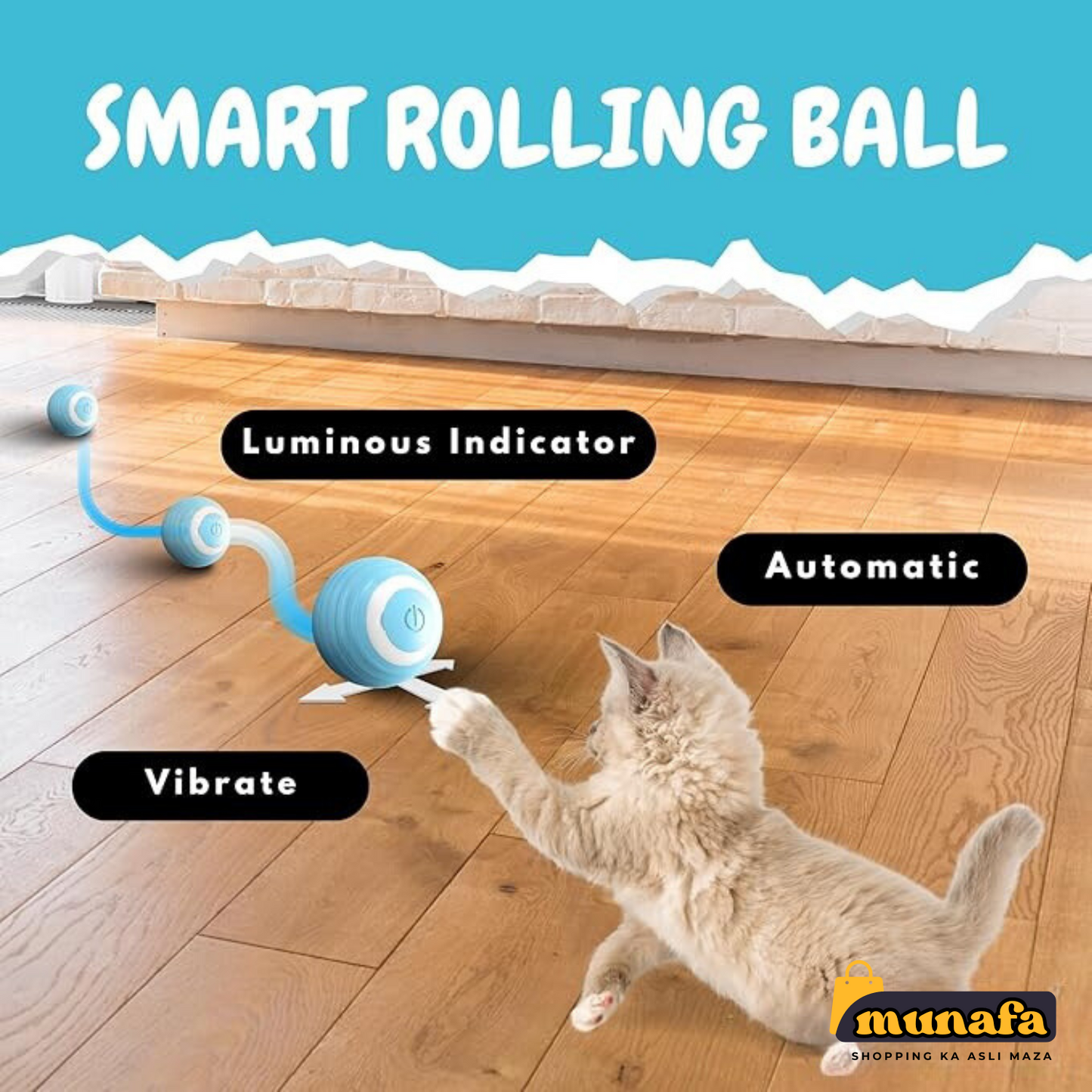 Munafa Rotating Cat Toy Ball, Rechargeable Rotating Ball with LED